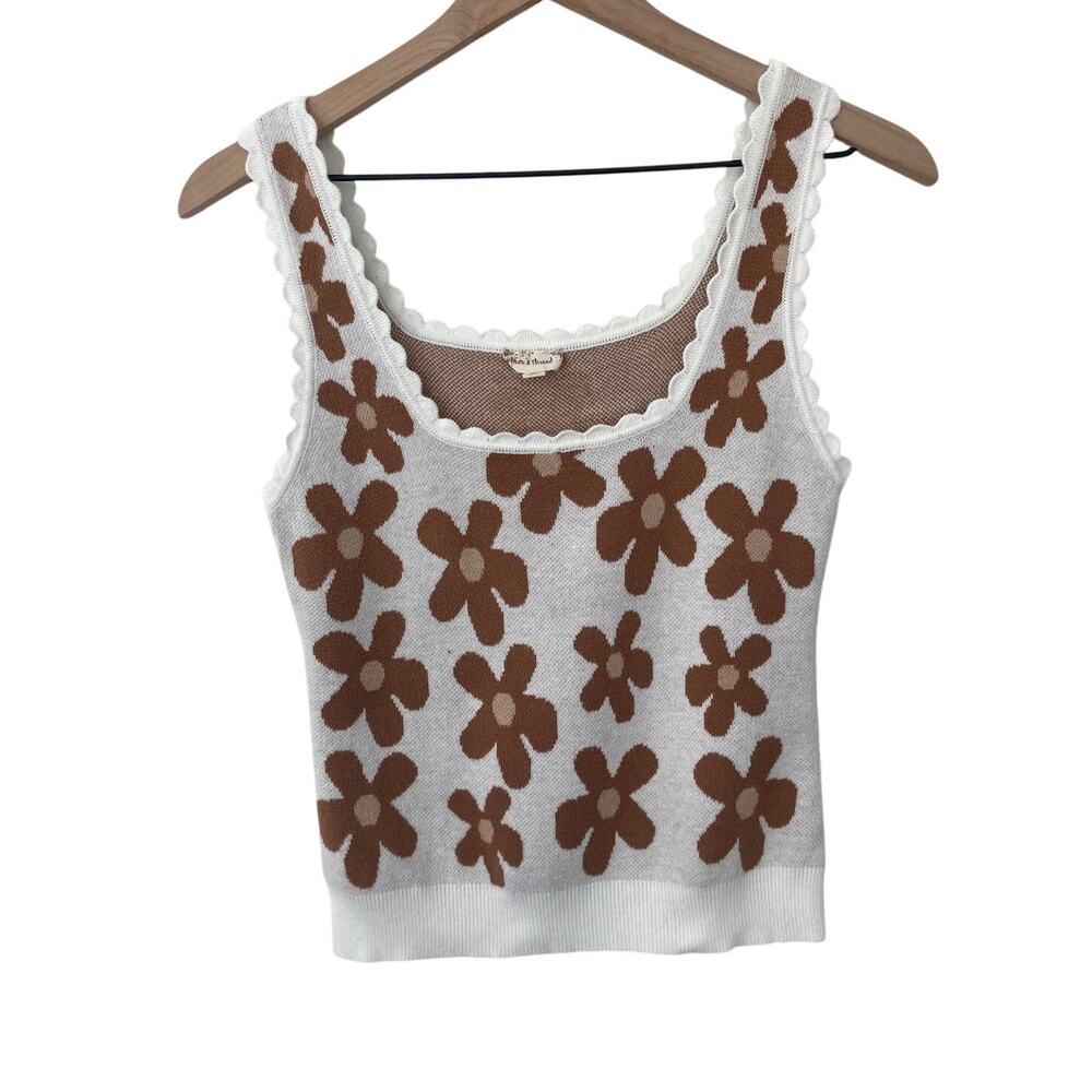Hem and Thread Retro Floral Cottagecore Dopamine Scalloped Knit Sweater Tank Top